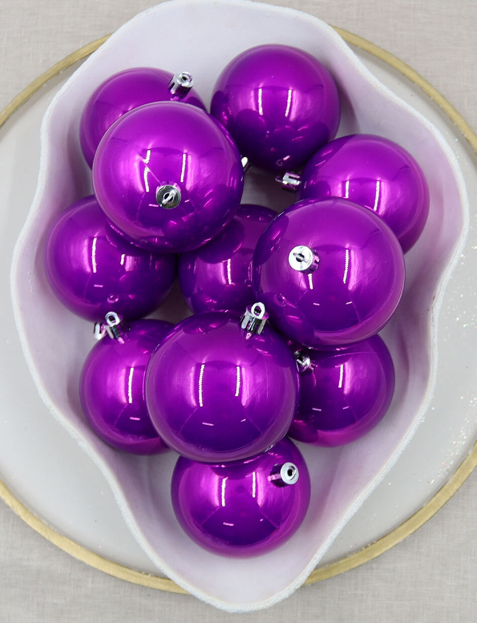 Purple Christmas Baubles 80mm Pearl 48 Pack