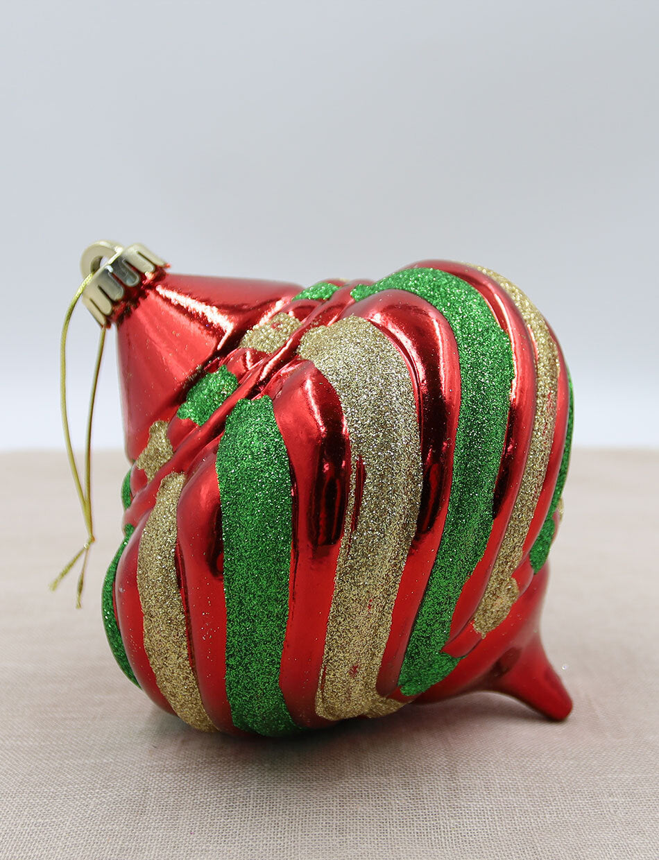 Red Green Gold Onion Shaped Christmas Baubles 150mm