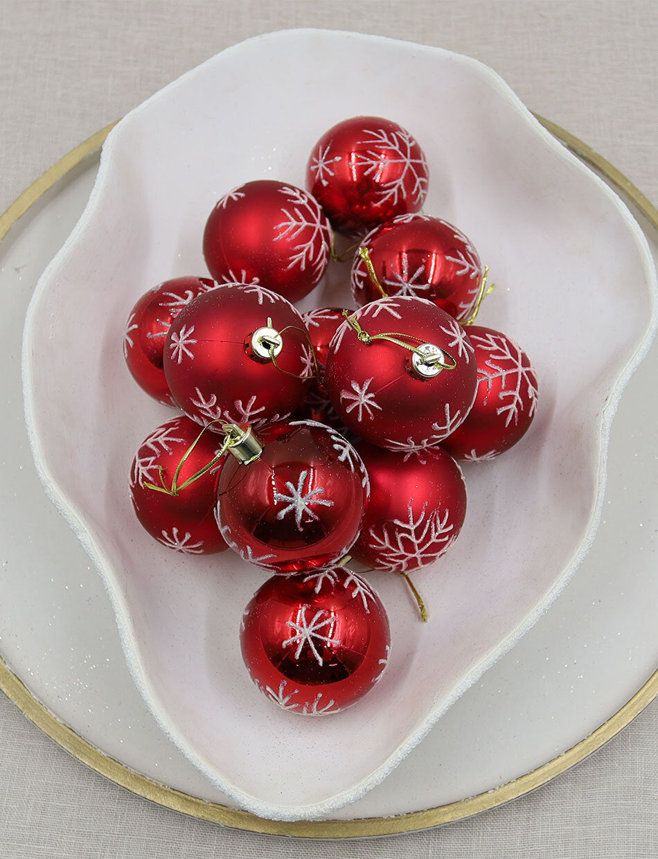 Red with White Snowflake 60mm Christmas Bauble 12 Pack