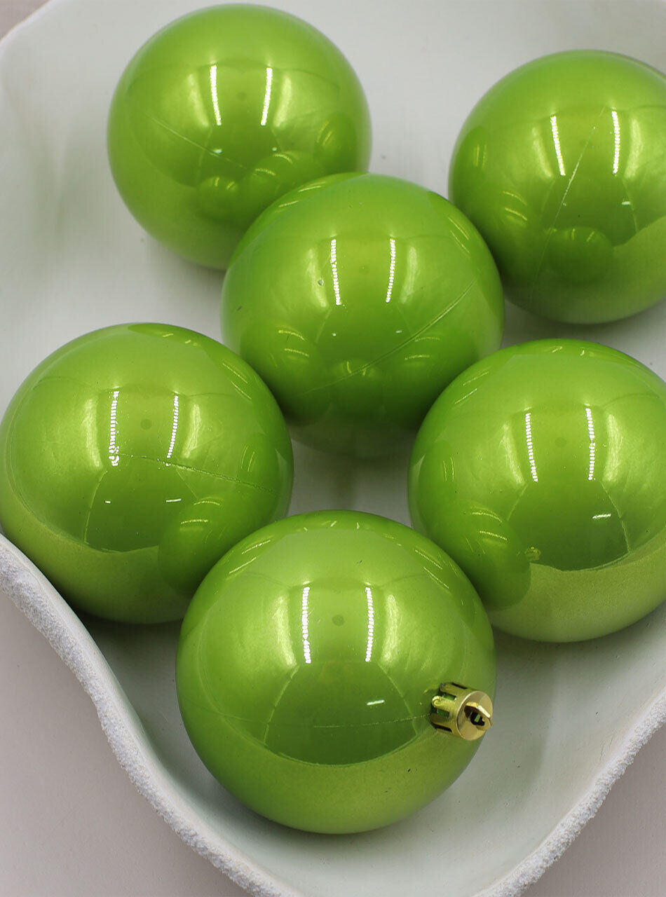 APPLE GREEN 200mm Christmas Bauble 4 Pack Pearl