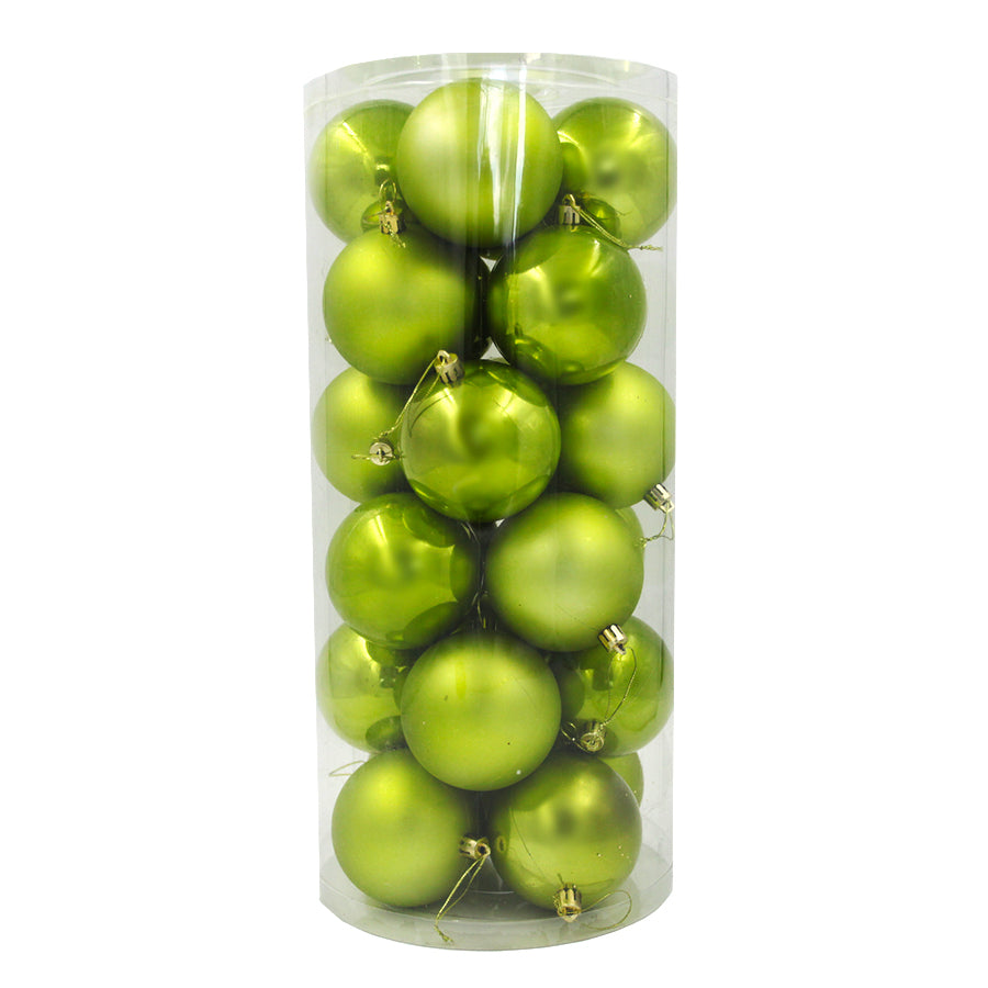APPLE GREEN Christmas Baubles 70mm Pearl Matt 24 Pack