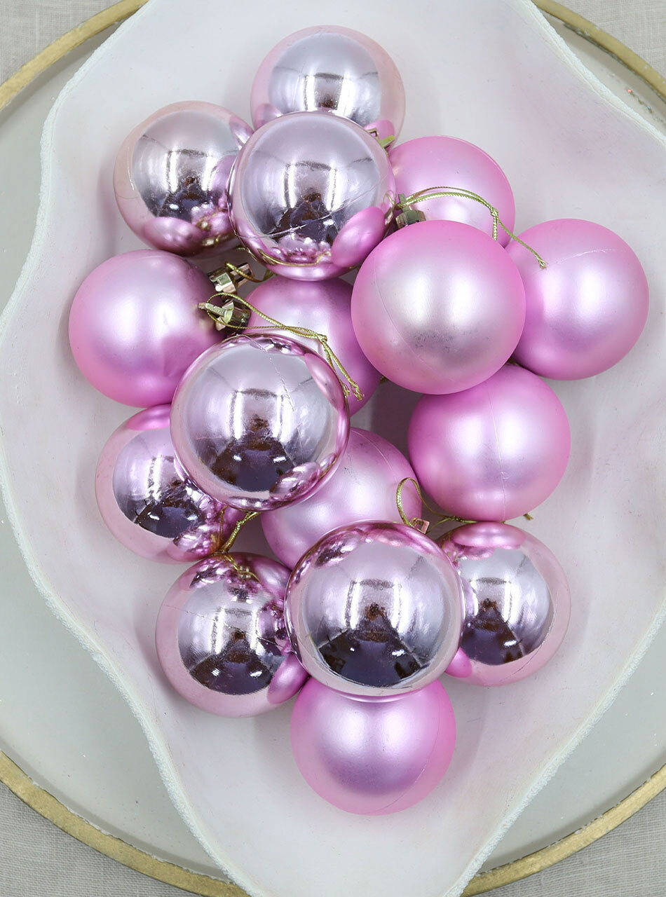Baby Pink Christmas Baubles 60mm Gloss Matt 16 Pack