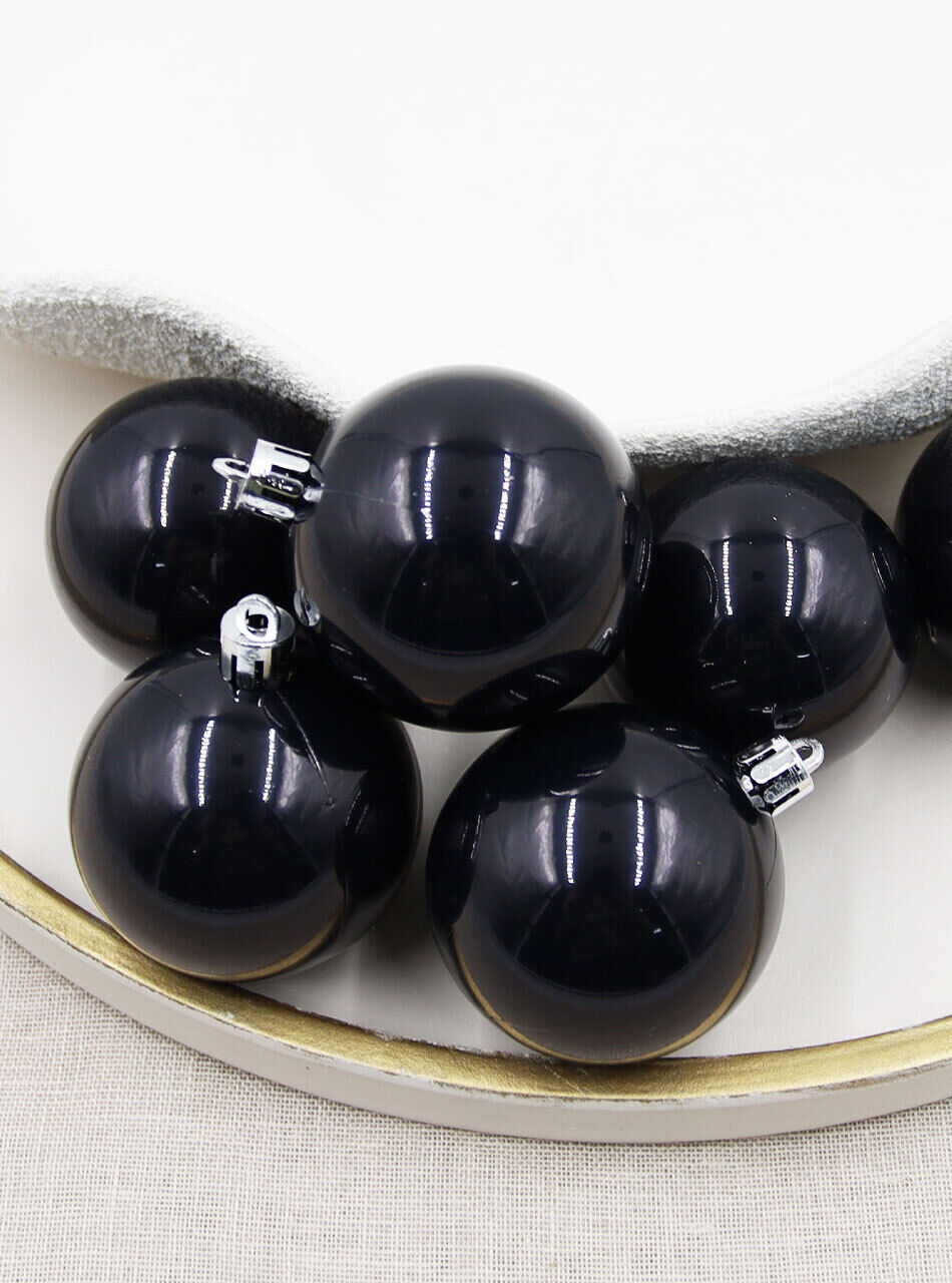Black Christmas Baubles 60mm Pearl 6 Pack