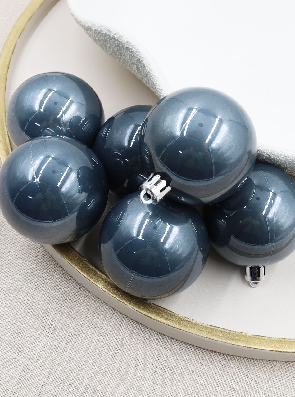 GREY Christmas Baubles 80mm Pearl 6 Pack