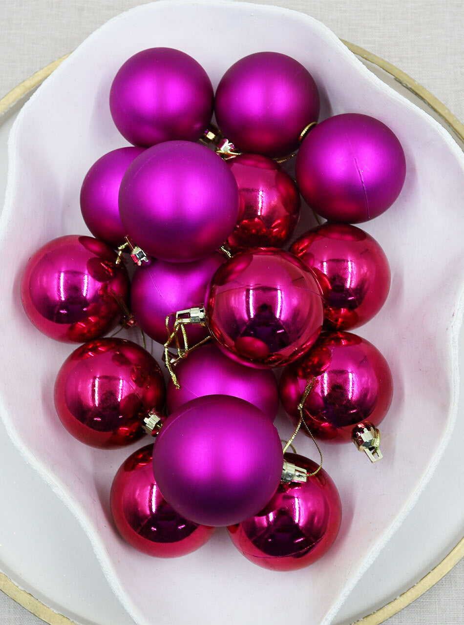 Hot Pink Christmas Baubles 60mm Gloss Matt 16 Pack