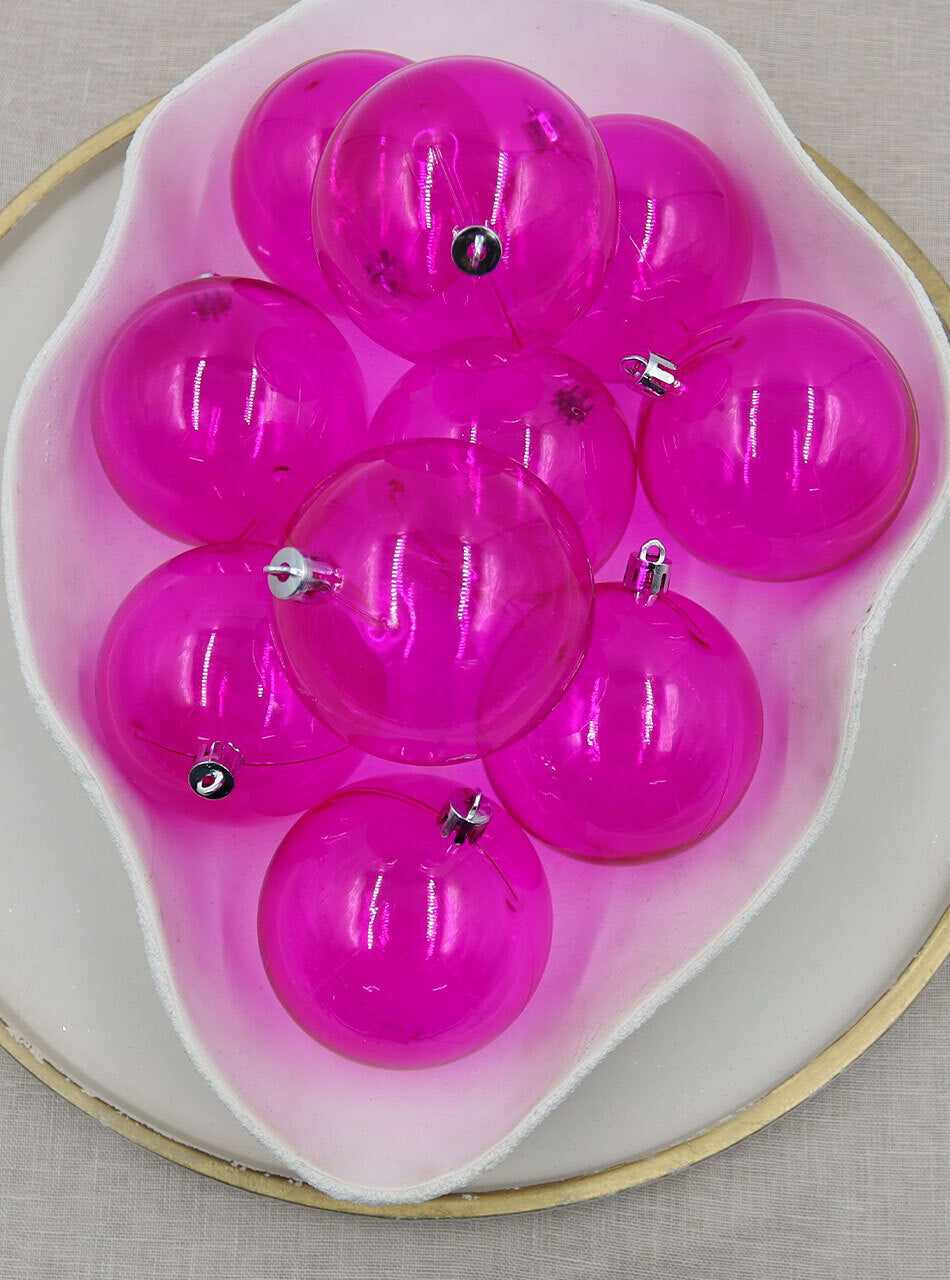 Hot Pink Christmas Baubles 80mm 24 & 48 Packs Clear