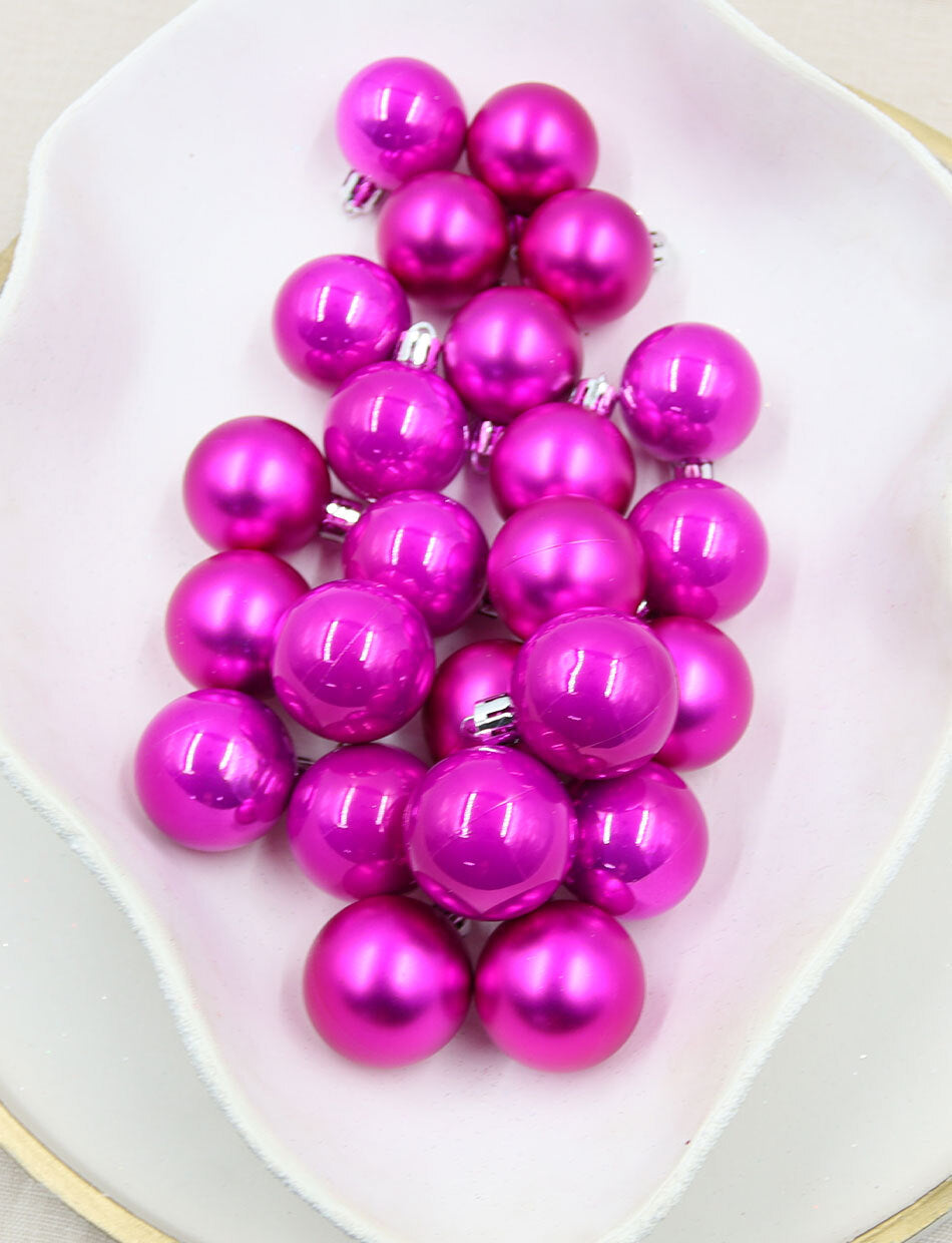 HOT PINK 40mm Christmas Baubles Pearl Matt 24 pack