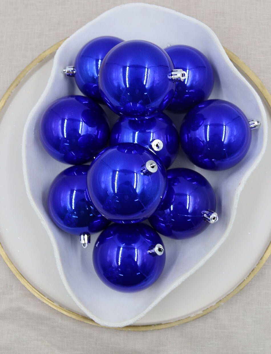 Royal Blue Christmas Baubles 80mm Pearl 48 Pack