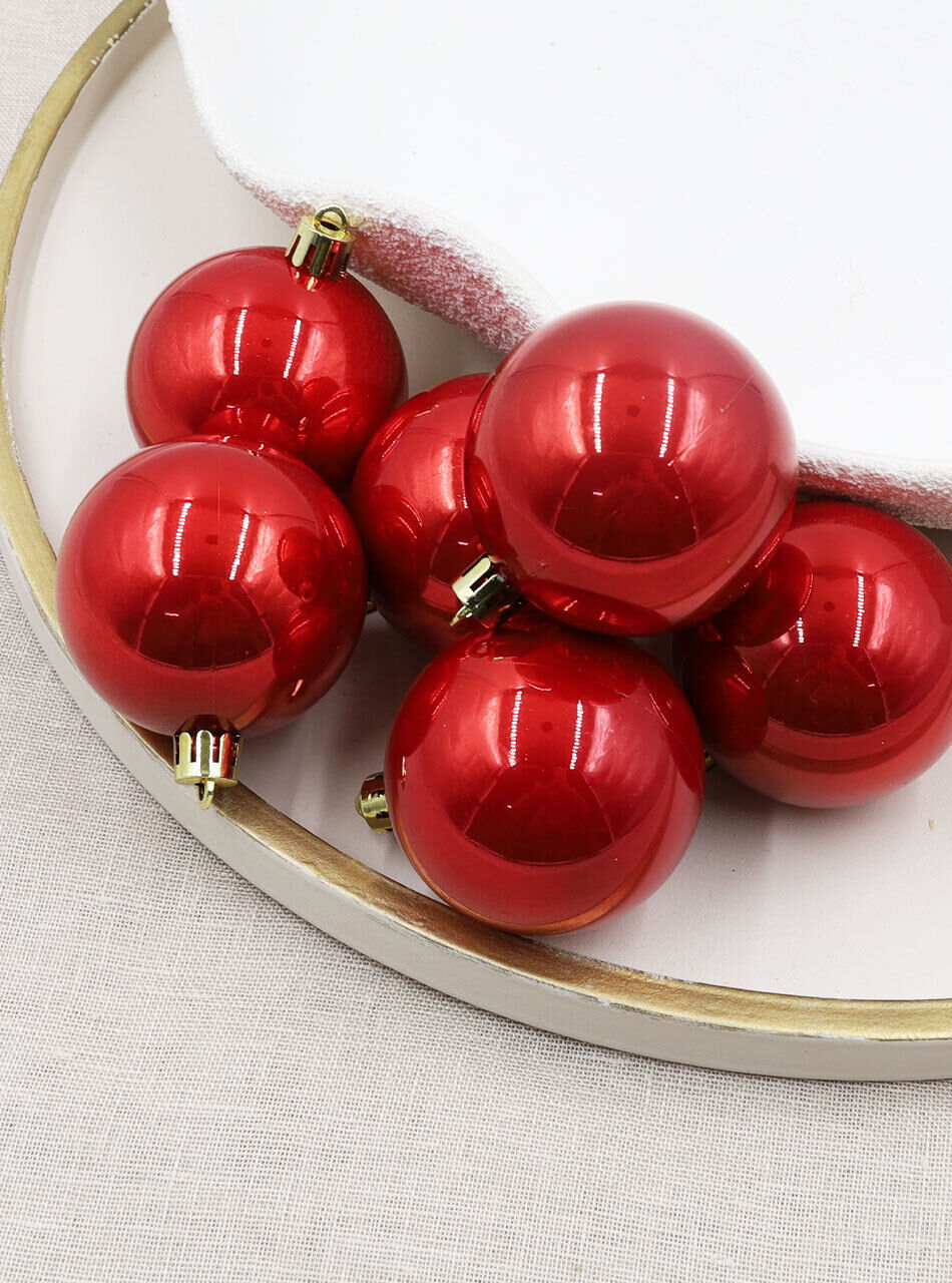 Red Christmas Baubles 60mm Pearl 6 Pack