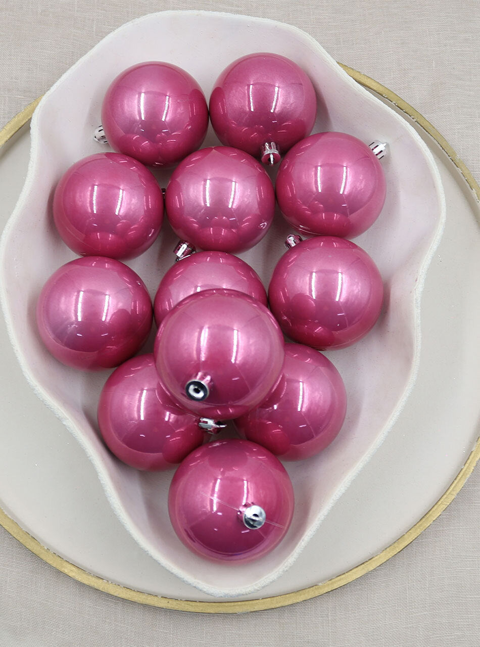 Rose Pink Christmas Baubles 70mm Pearl Packs