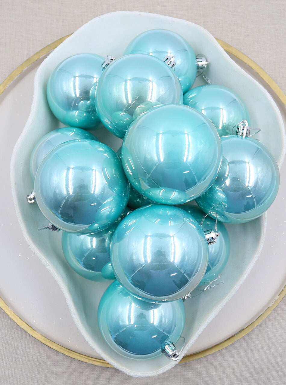 Aqua Mist Christmas Baubles 80mm Pearl 24 & 48 Packs