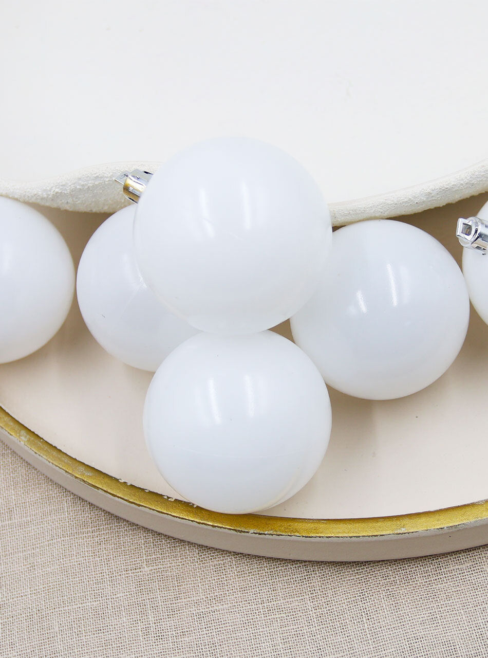 WHITE Christmas Baubles 60mm 6 Pack Gloss