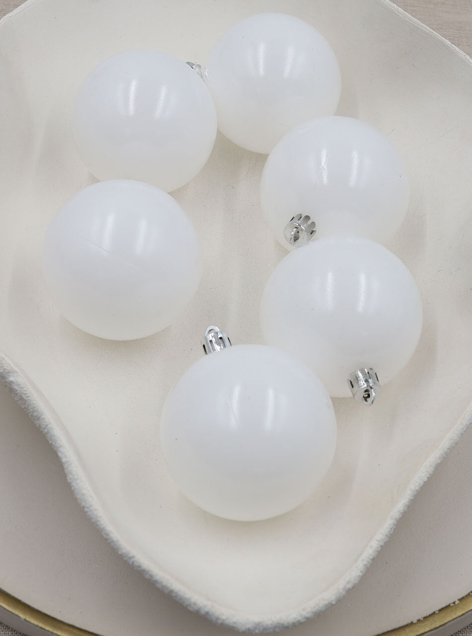 WHITE Christmas Baubles 80mm 6 Pack Gloss