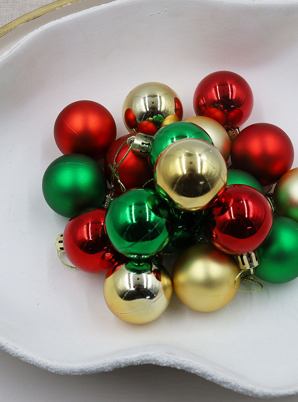Red Green Gold 40mm Christmas Baubles Gloss Matt 24 pack